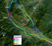 A map showing the route for a mountain ultra marathon race.