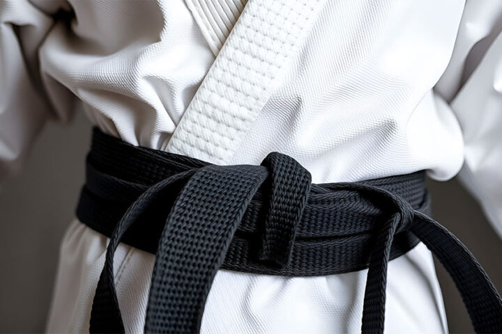 black belt tied round Judo uniform