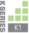 A graphic/logo for the K1 series. It shows green squares stacked on top of text reading K1.