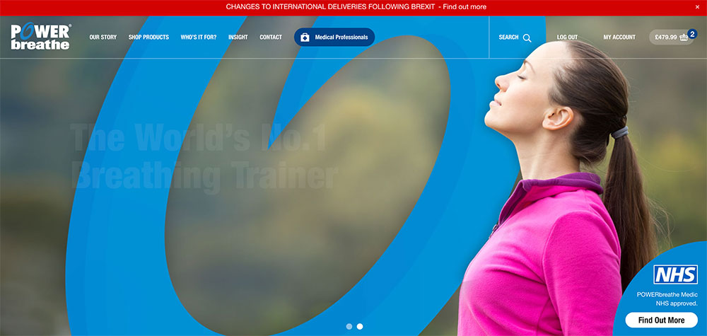 Screenshot of the new POWERbreathe website.