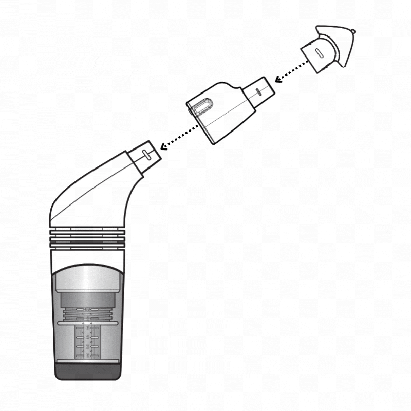A moving Drawing of how the Smart Adaptor connects to the EX1 or Plus
