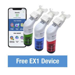 Montage of the Smart Adaptor and EX1 next to the App screen