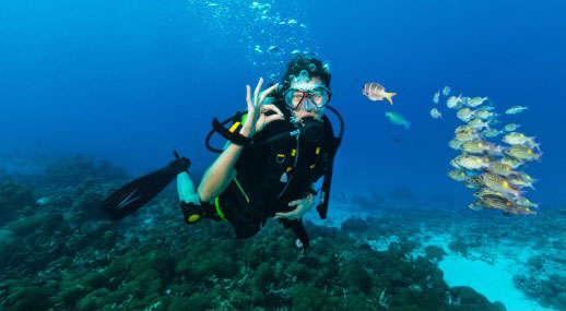 Scuba diver signalling OK while under water