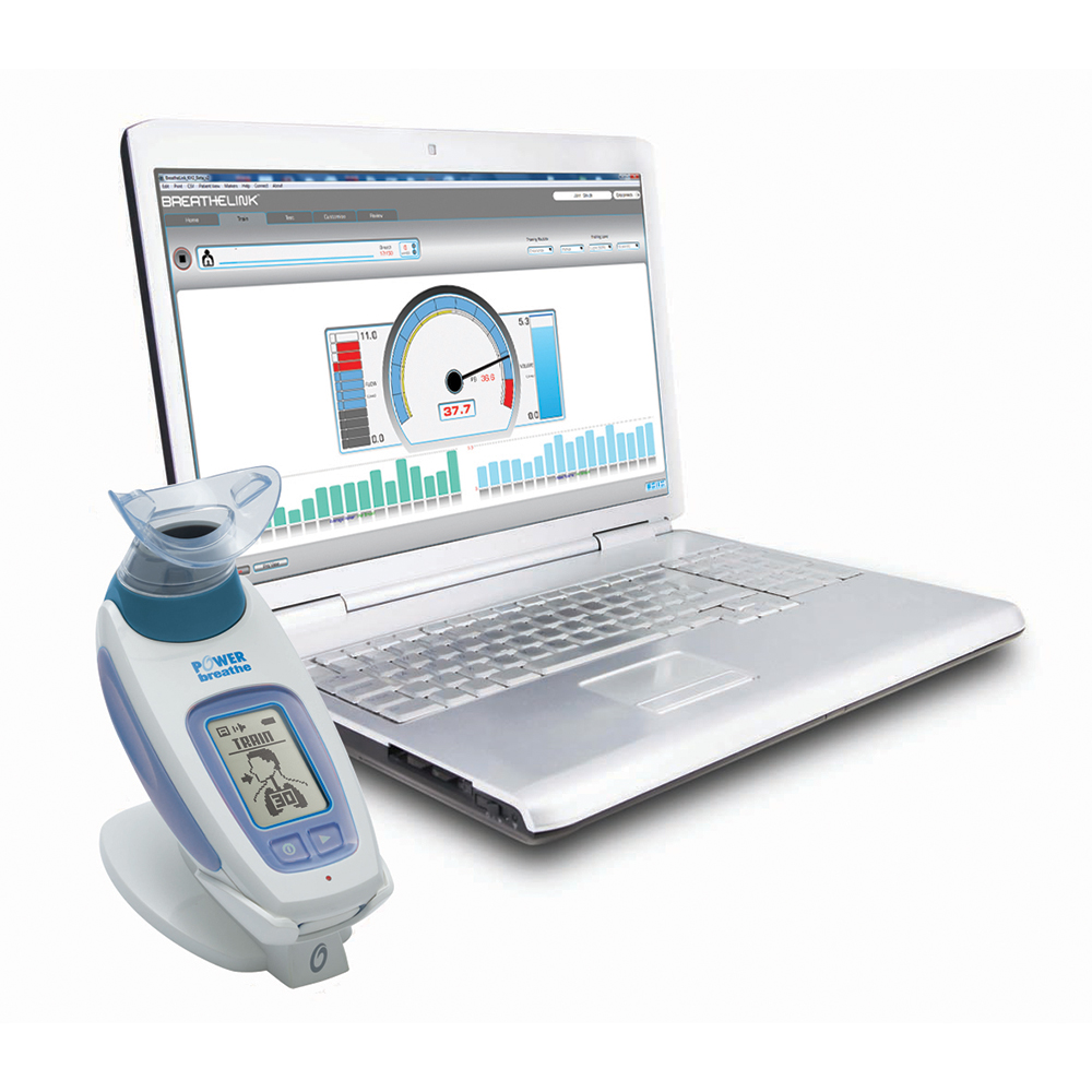 A KH2 next to an open laptop showing the BreatheLink software screen