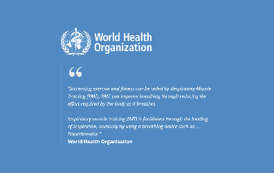 Quotation by the WHO saying IMT is facilitated through the loading of inspiration, normally by using a breathing device such POWERbreathe.
